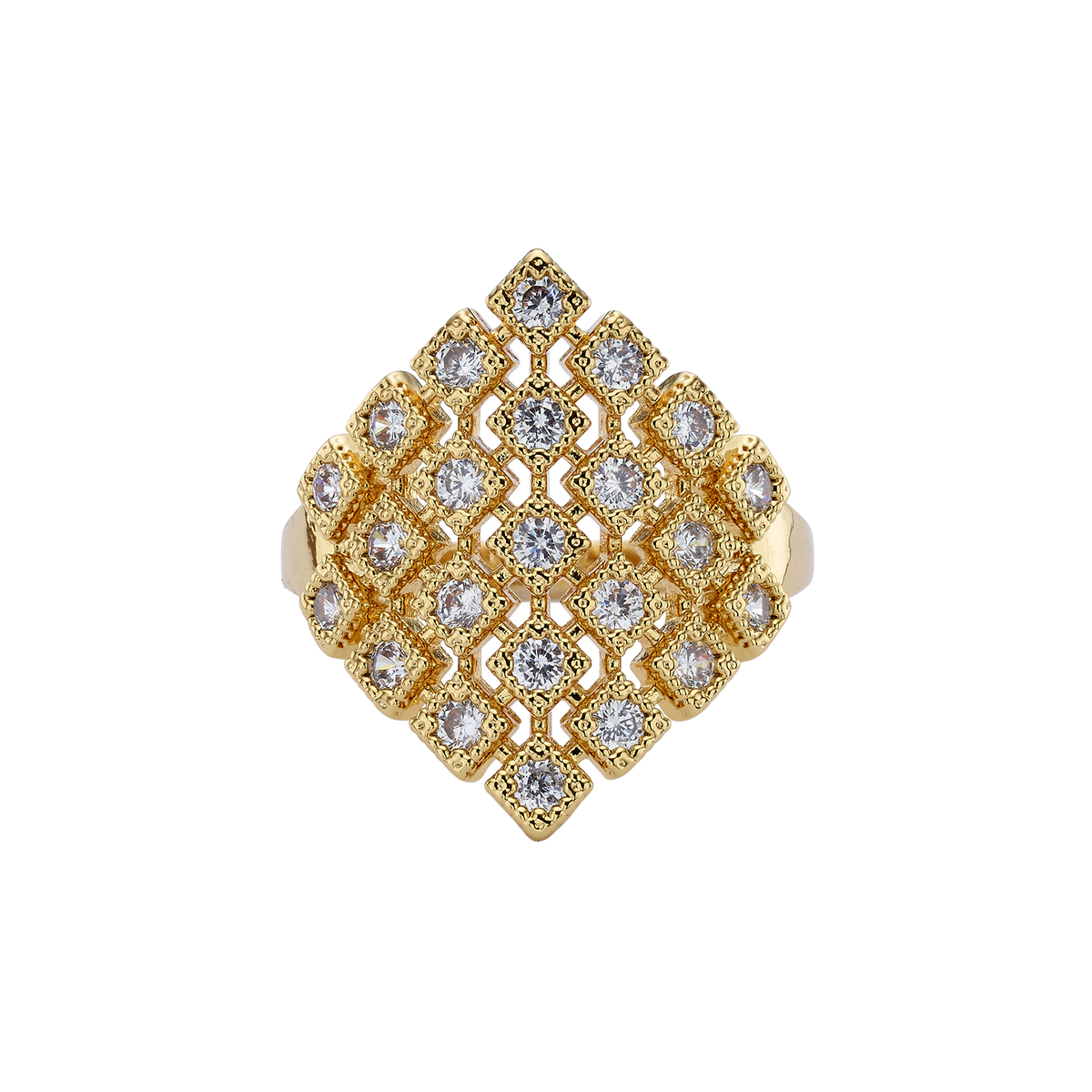 18K Gold Plated Ring with Small Diamond-Shape & Zirconia - Volver - 2