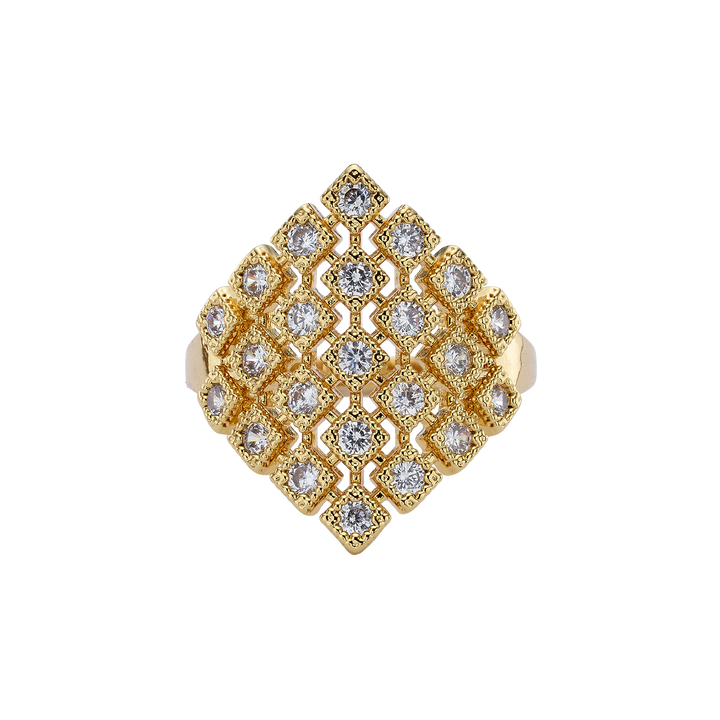 18K Gold Plated Ring with Small Diamond-Shape &amp; Zirconia - Volver - 2