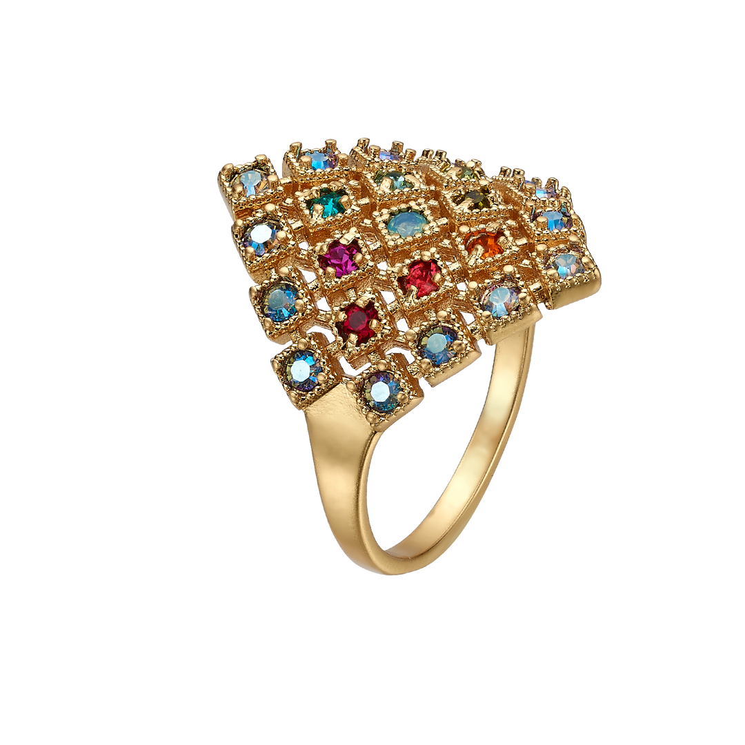 18K Vintage Gold Plated Ring with Small Diamond-Shape & Zirconia - Volver