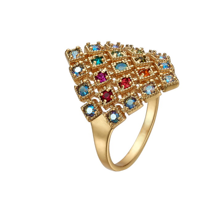 18K Vintage Gold Plated Ring with Small Diamond-Shape &amp; Zirconia - Volver