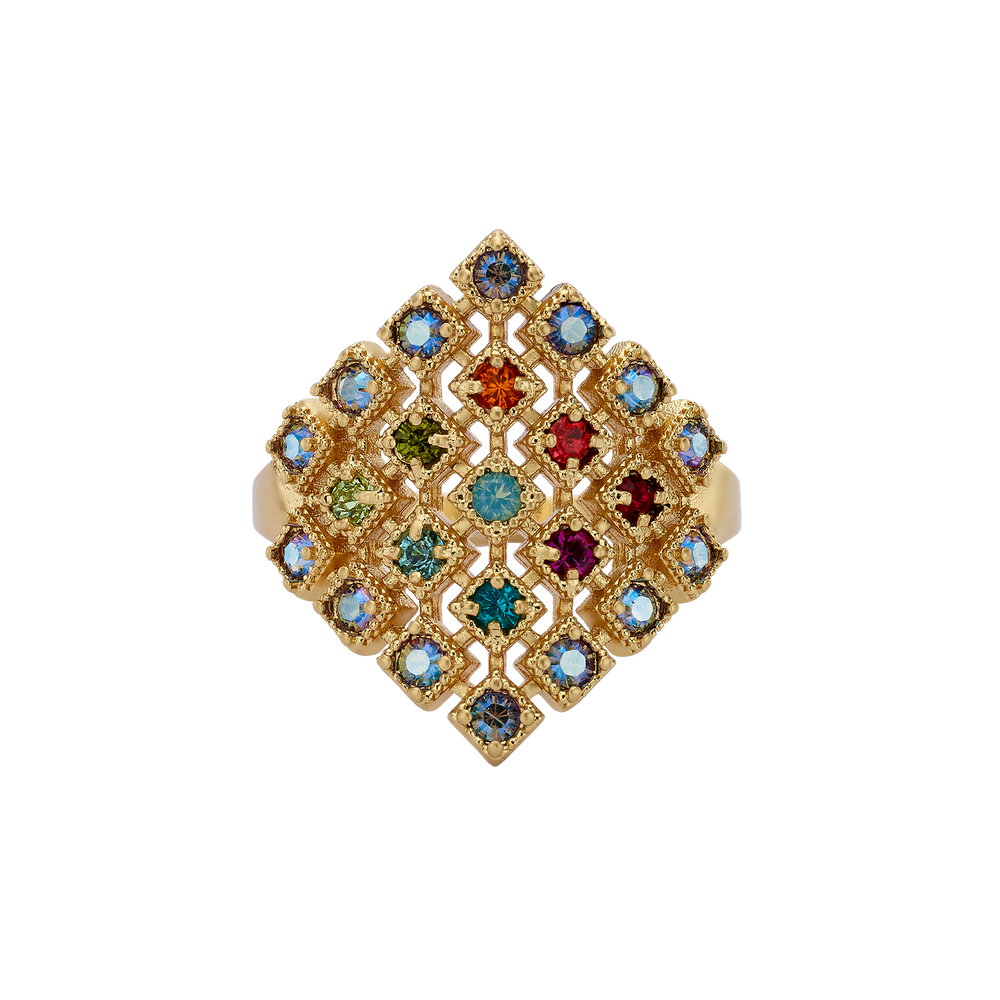 18K Vintage Gold Plated Ring with Small Diamond-Shape & Zirconia - Volver - 2