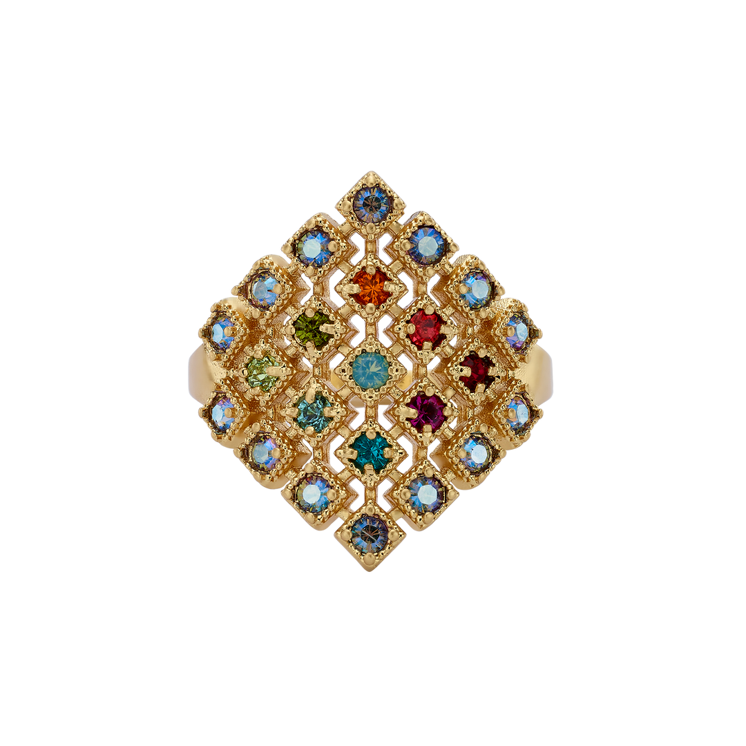 18K Vintage Gold Plated Ring with Small Diamond-Shape &amp; Zirconia - Volver - 2