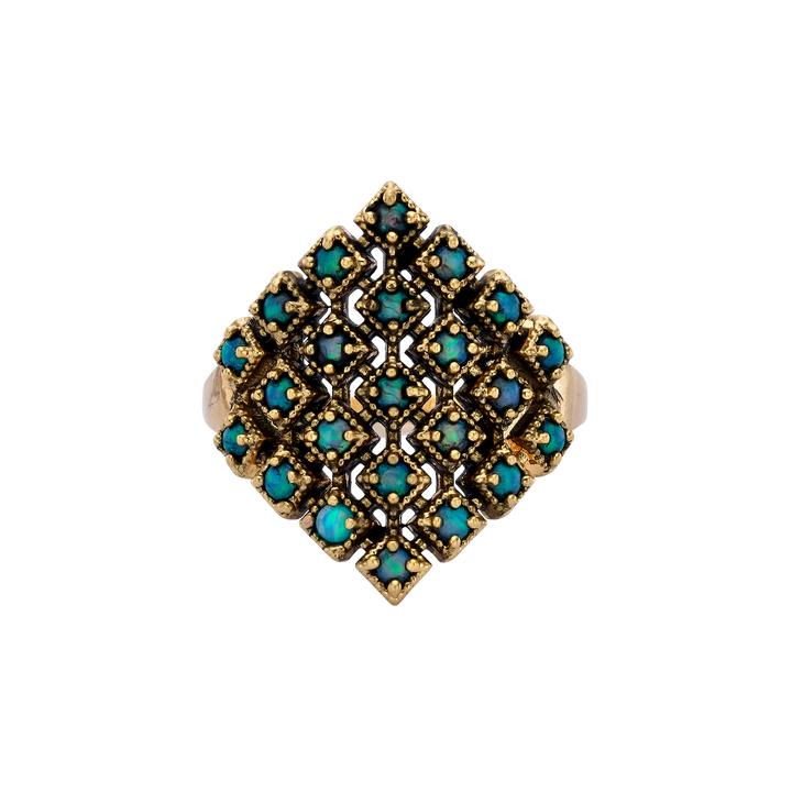 18K Vintage Gold Plated Ring with Small Diamond-Shape &amp; Synthetic Opal - Volver - 3