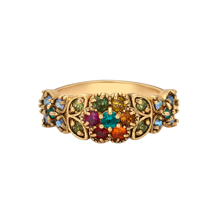 18K antique gold plated gold ring with flowers inlaid with zircons Volver 