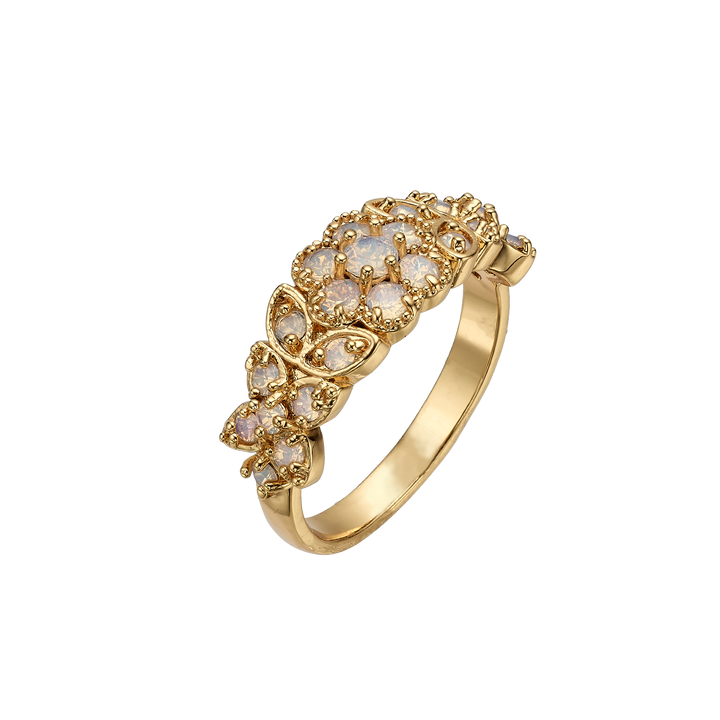 18K gold-plated ring with flowers inlaid with synthetic opal stones Volver 