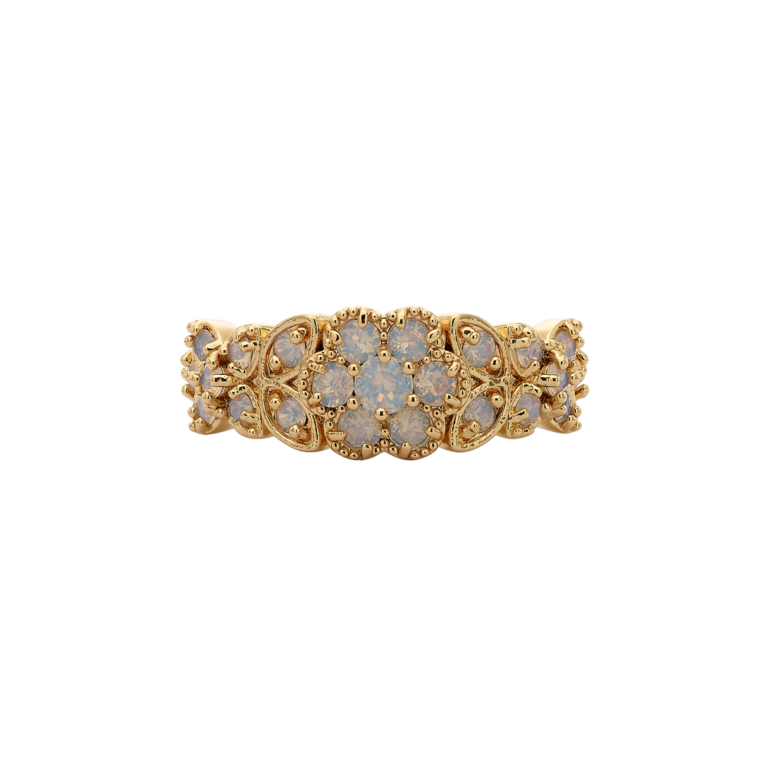 18K Gold Plated Ring with Flowers &amp; Synthetic Opal - Volver - 3