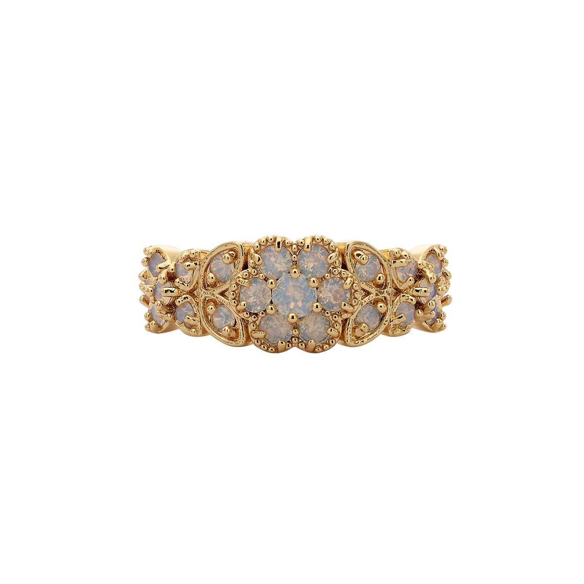 18K Gold Plated Ring with Flowers & Synthetic Opal - Volver - 3