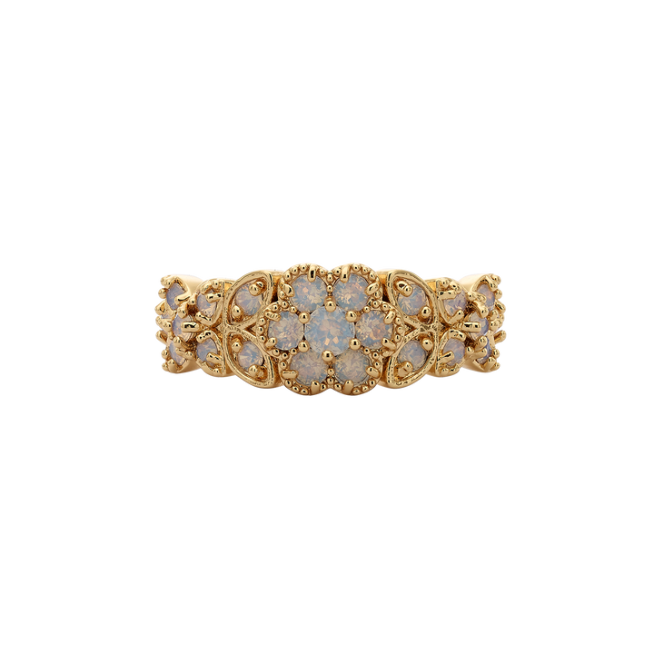 18K Gold Plated Ring with Flowers &amp; Synthetic Opal - Volver - 3