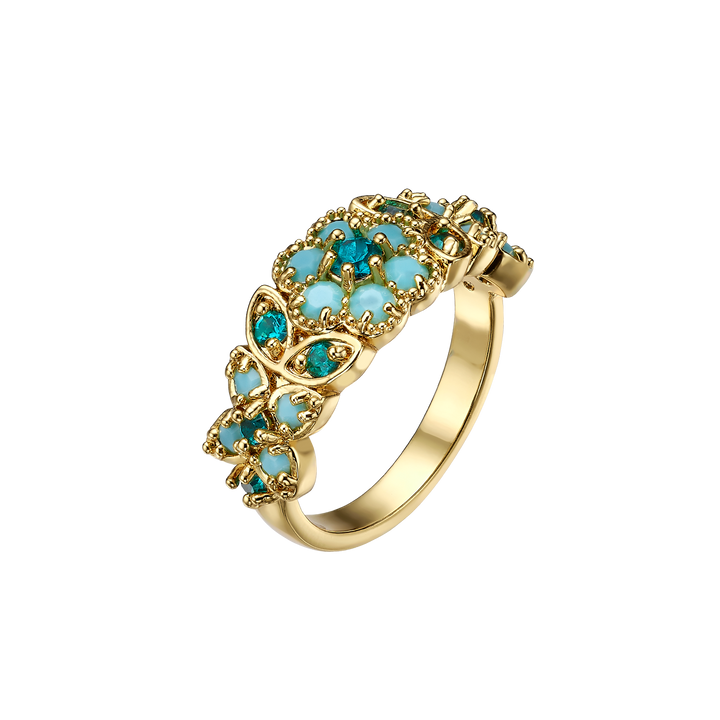 18K gold-plated ring with flowers inlaid with turquoise stones Volver 
