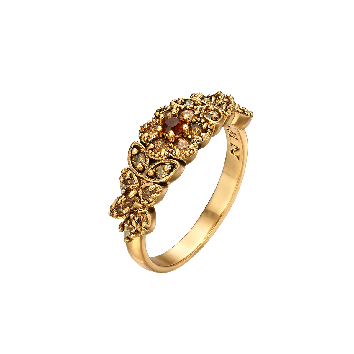 18K Gold Plated Ring with Flowers & Zirconia - Volver