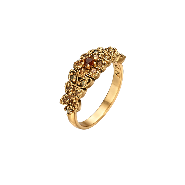 18K gold-plated ring with flowers set with zircons Volver 