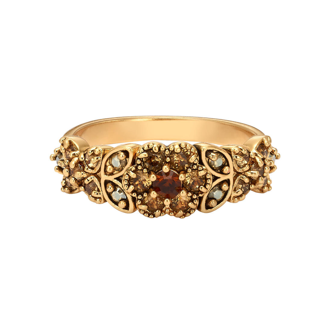18K gold-plated ring with flowers set with zircons Volver 