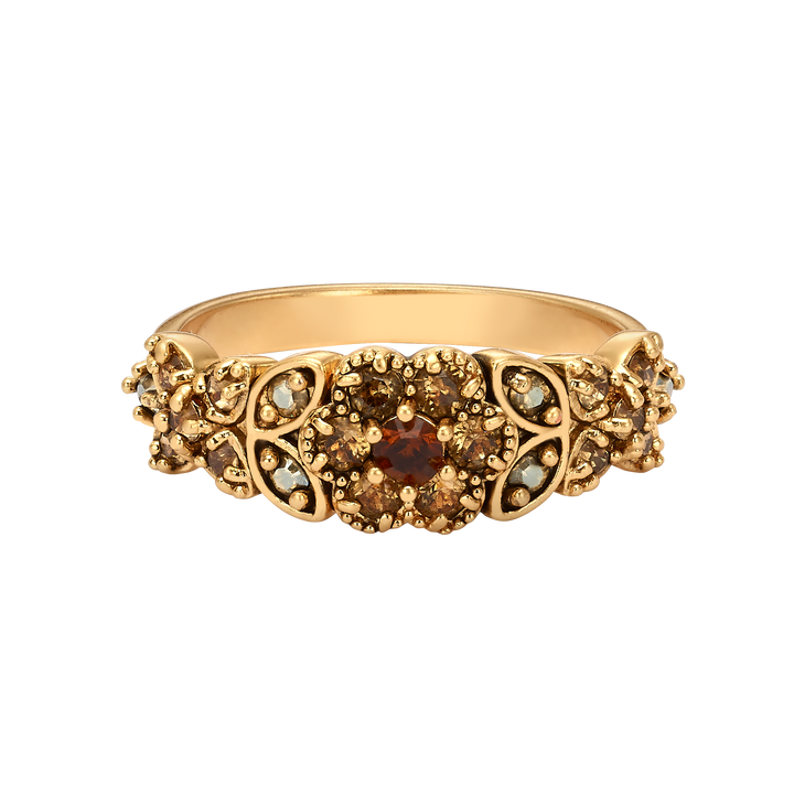 18K gold-plated ring with flowers set with zircons Volver 