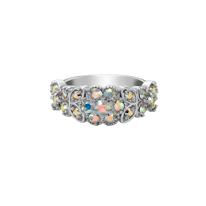Rhodium-plated ring with flowers inlaid with zircons Volver 