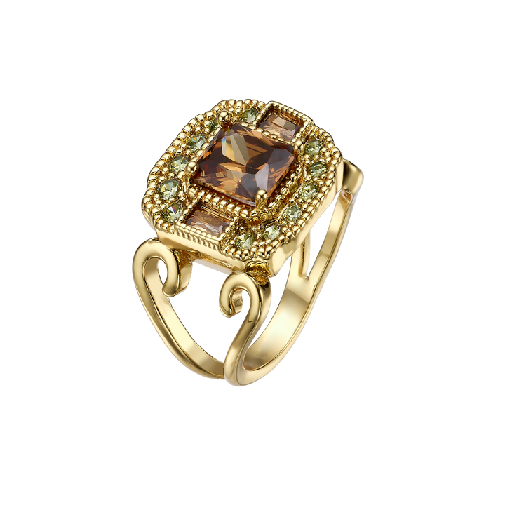 18K Gold Plated Rectangle Ring with Zirconia Inlay Volver 