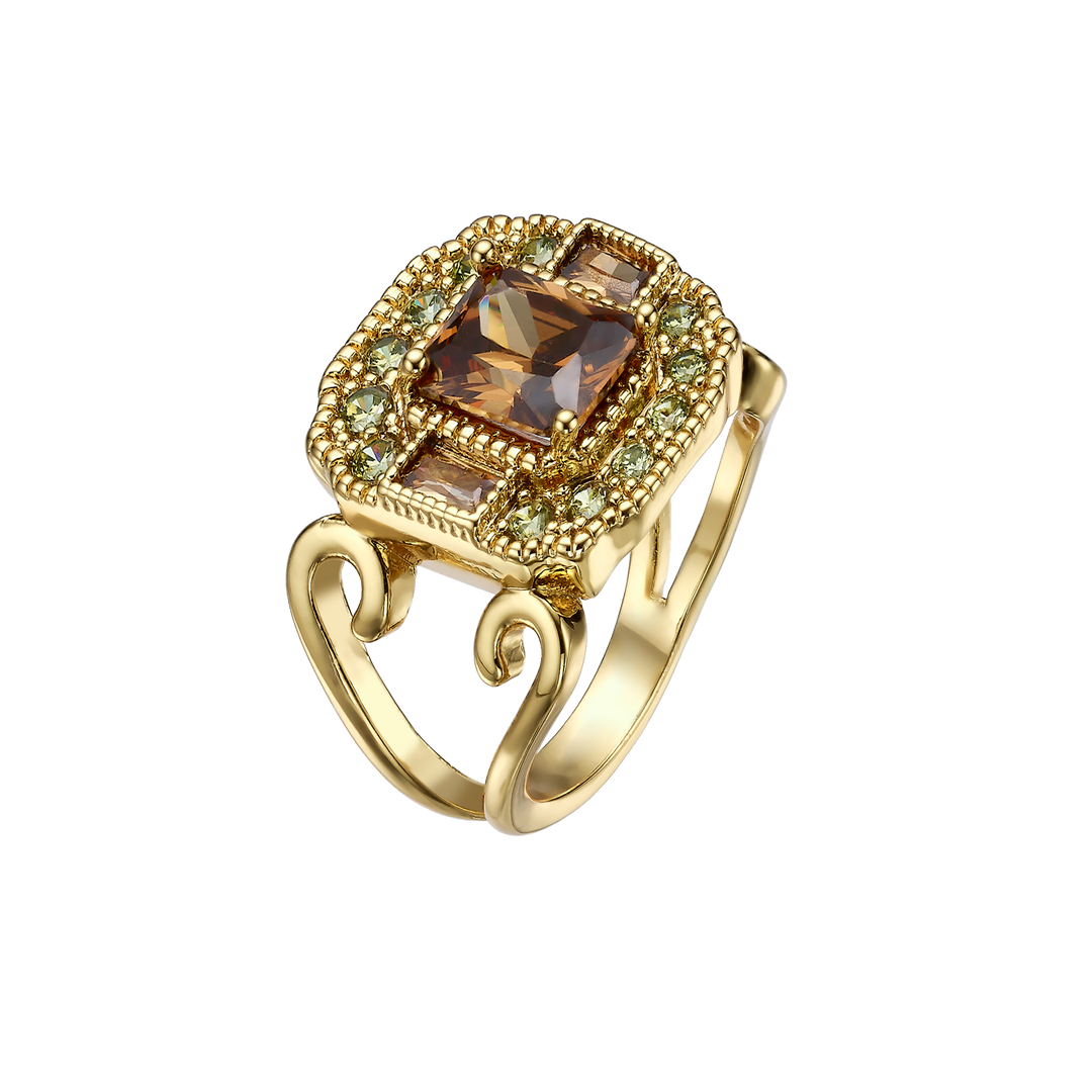 18K Gold Plated Rectangle Ring with Zirconia - Volver