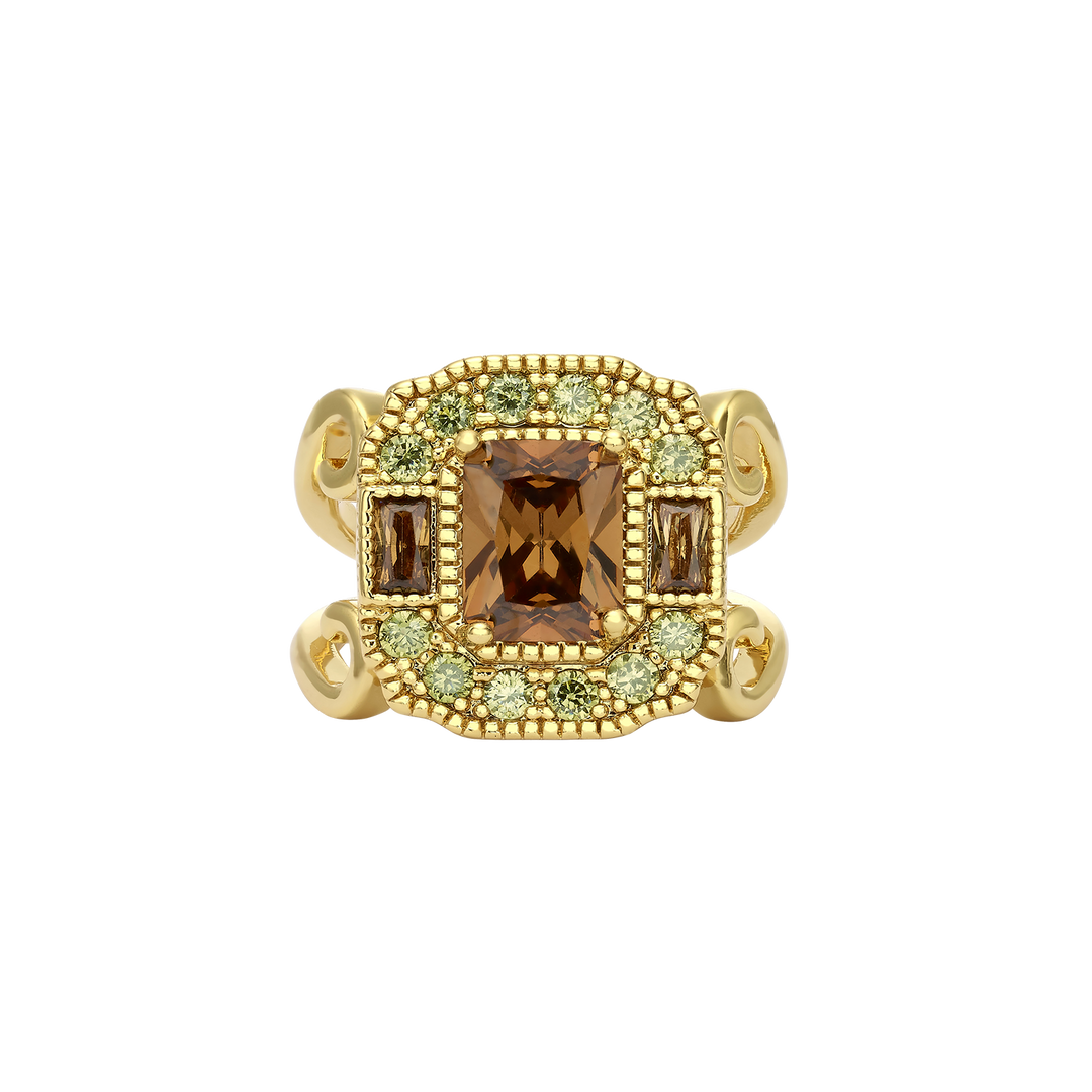 18K Gold Plated Rectangle Ring with Zirconia Inlay Volver 