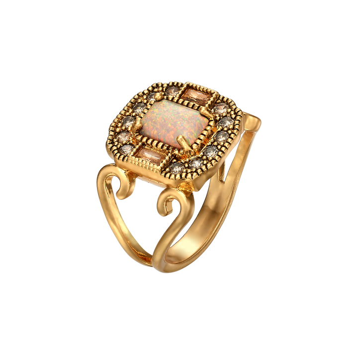 18K gold-plated ring with a rectangle set with zircons Volver 