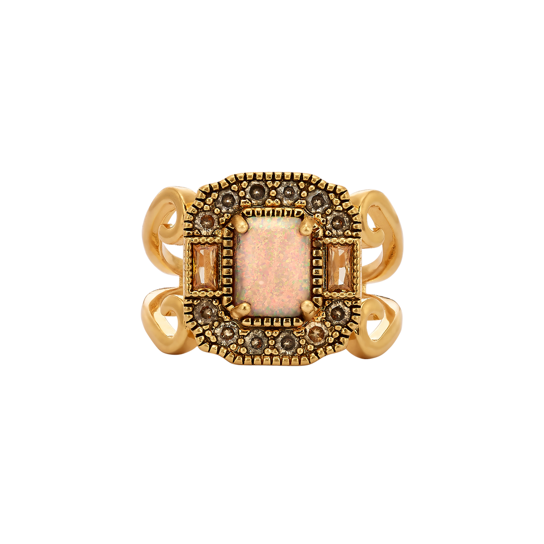 18K gold-plated ring with a rectangle set with zircons Volver 