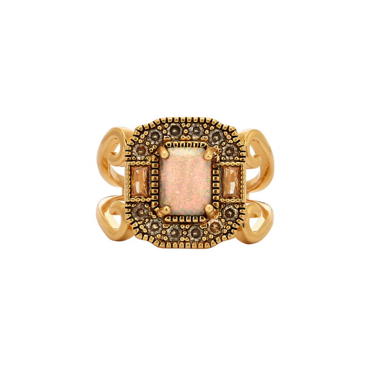 18K gold-plated ring with a rectangle set with zircons Volver 