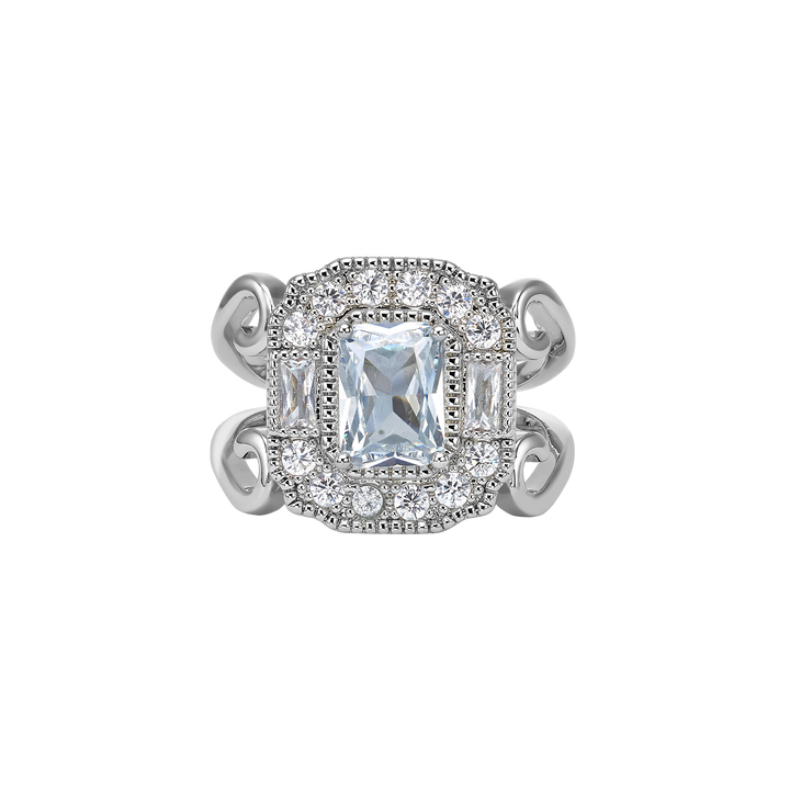 Rhodium-plated ring with a rectangle set with zircons Volver 
