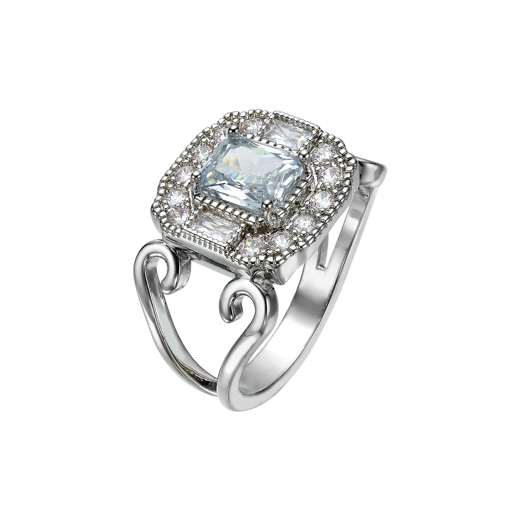 Rhodium Plated Ring with Rectangle & Zirconia - Volver