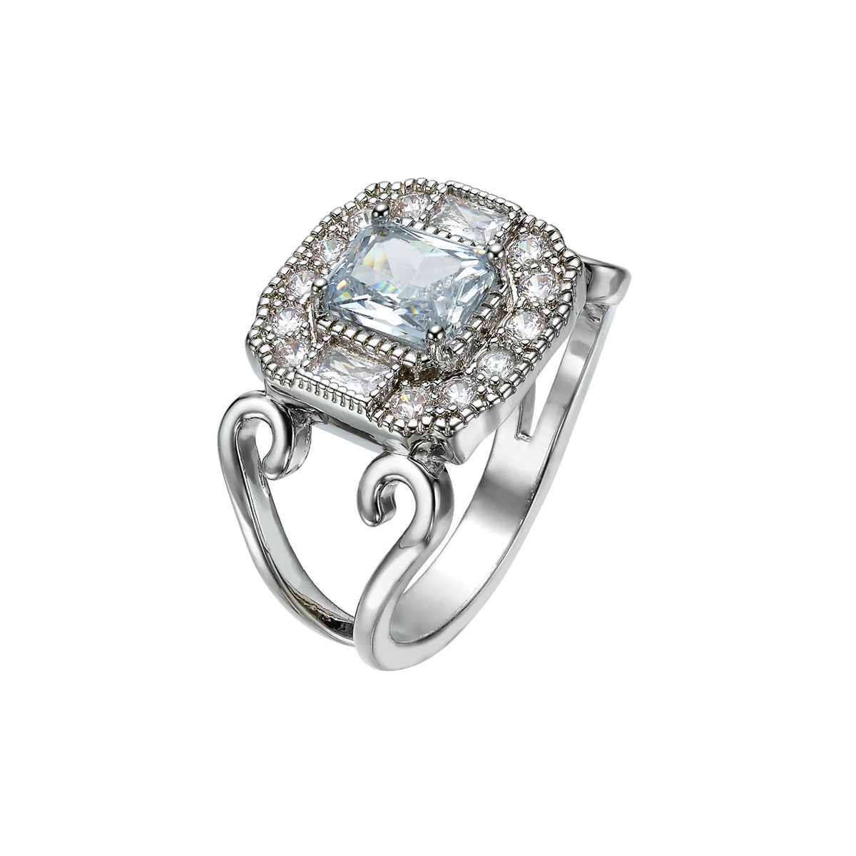 Rhodium Plated Ring with Rectangle & Zirconia - Volver