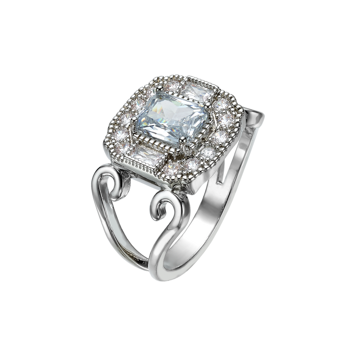 Rhodium Plated Ring with Rectangle &amp; Zirconia - Volver