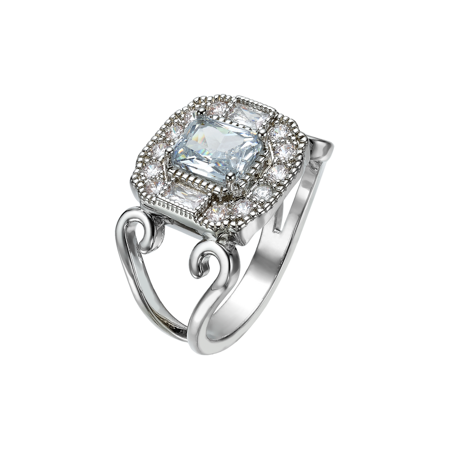 Rhodium Plated Ring with Rectangle & Zirconia - Volver