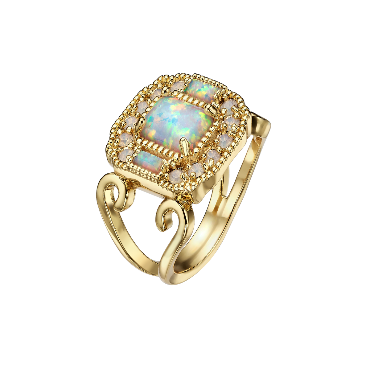 18K Vintage Gold Plated Rectangle Ring with Synthetic Opal - Volver