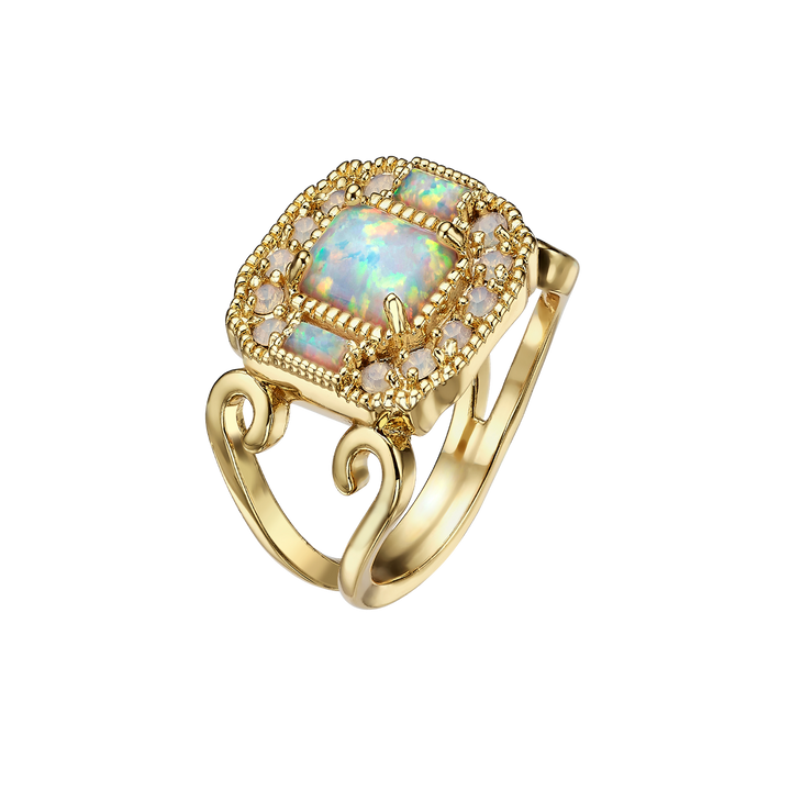 18K Gold Plated Ring with Natural Moonstone - Botanic - 9
