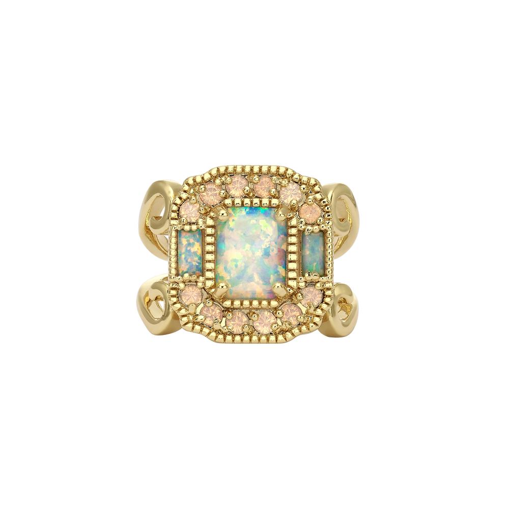 18K Vintage Gold Plated Rectangle Ring with Synthetic Opal - Volver - 2
