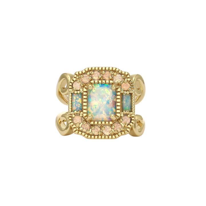 18K Vintage Gold Plated Rectangle Ring with Synthetic Opal - Volver - 2