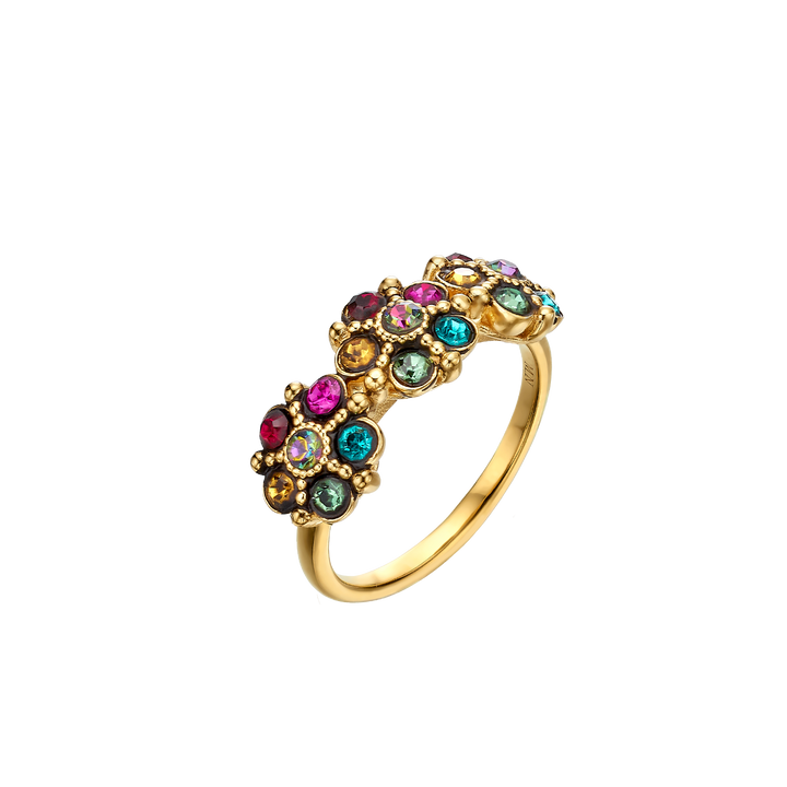 3-Flower Ring with Colorful Swarovski Stone Setting – Bloom