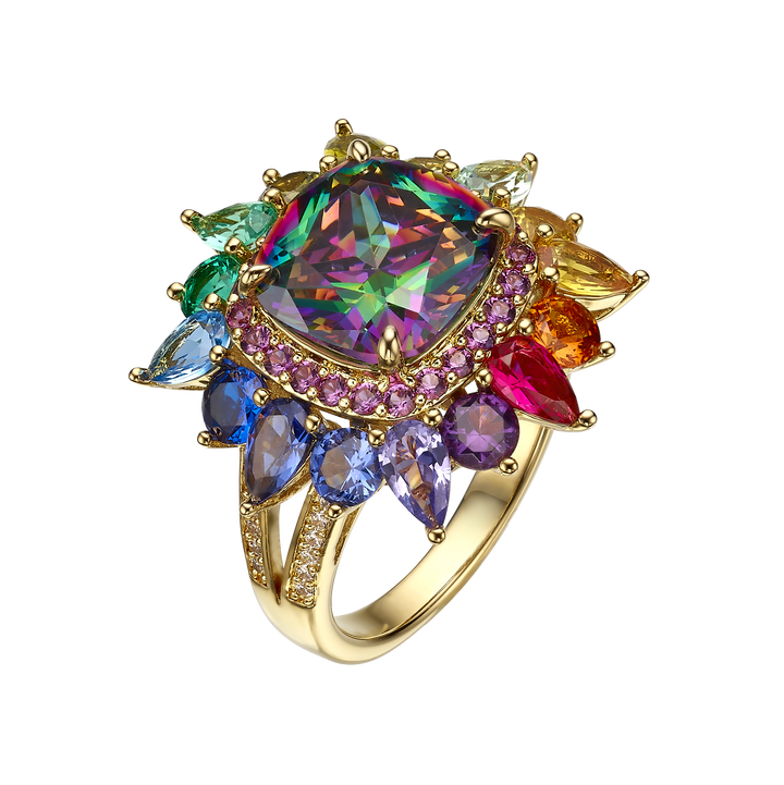18K gold-plated ring with treasure zircons 