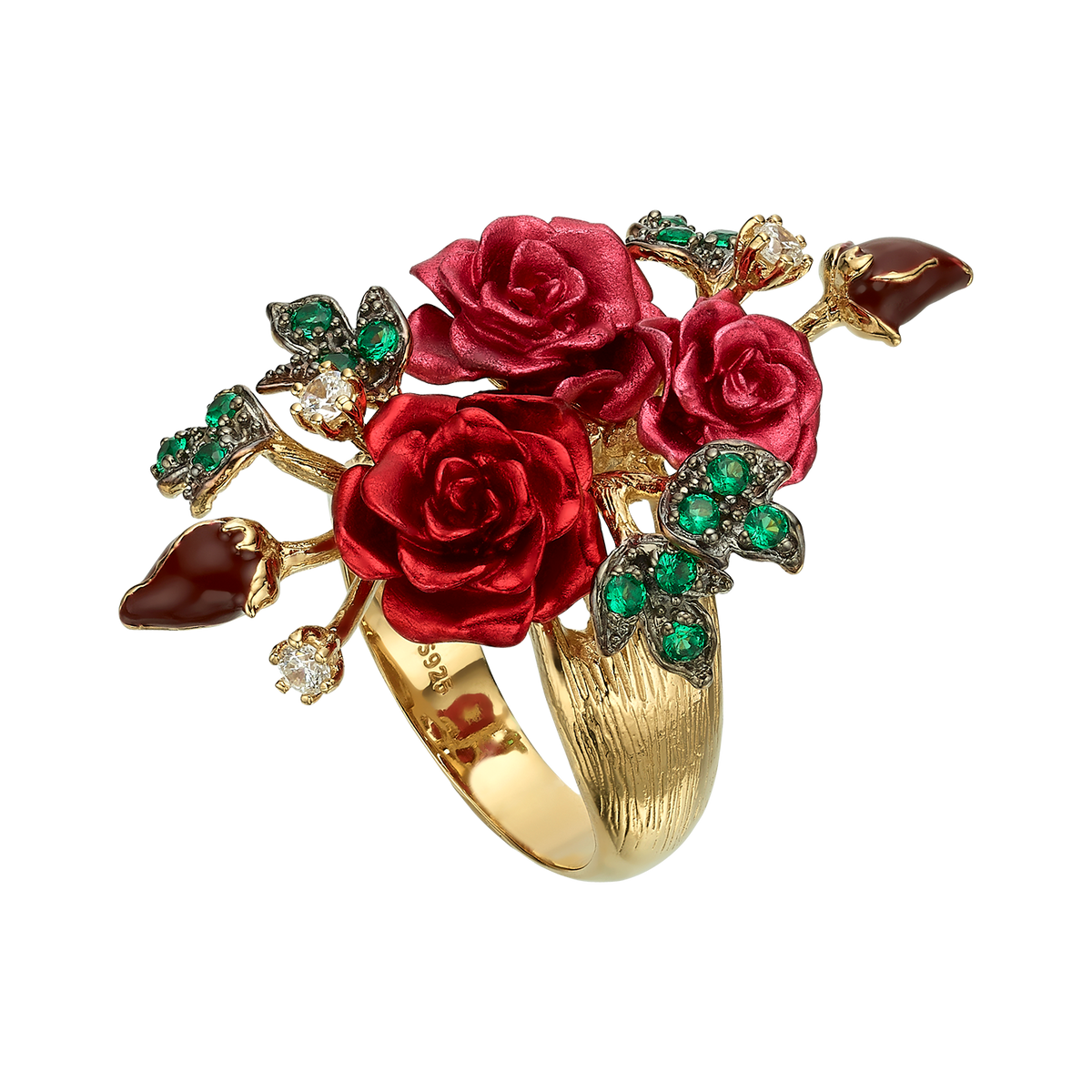 Floral Ring with Nano Ruby & Enamel Finish - Monarchy - 6