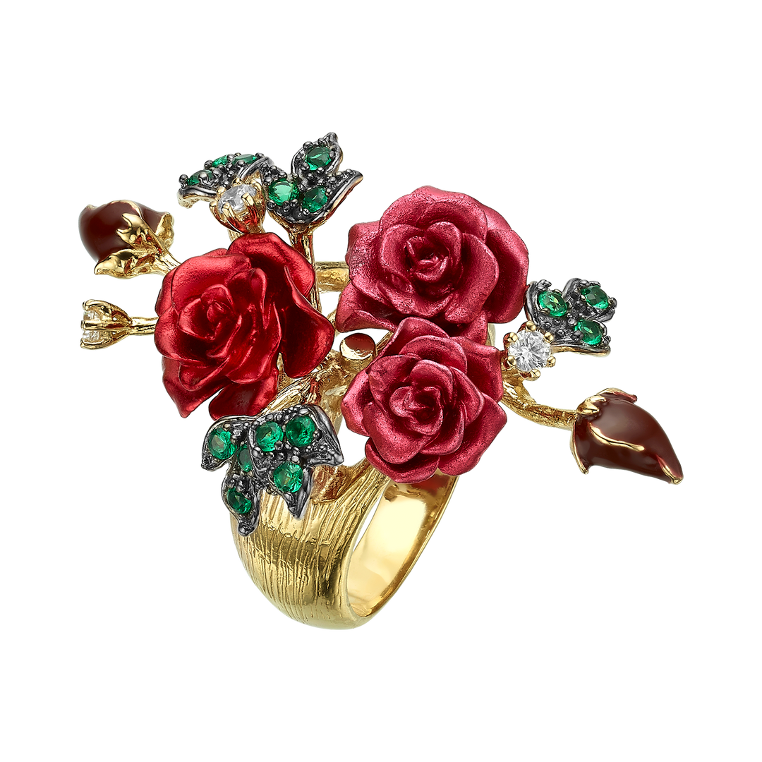 Floral Ring with Nano Ruby & Enamel Finish - Monarchy