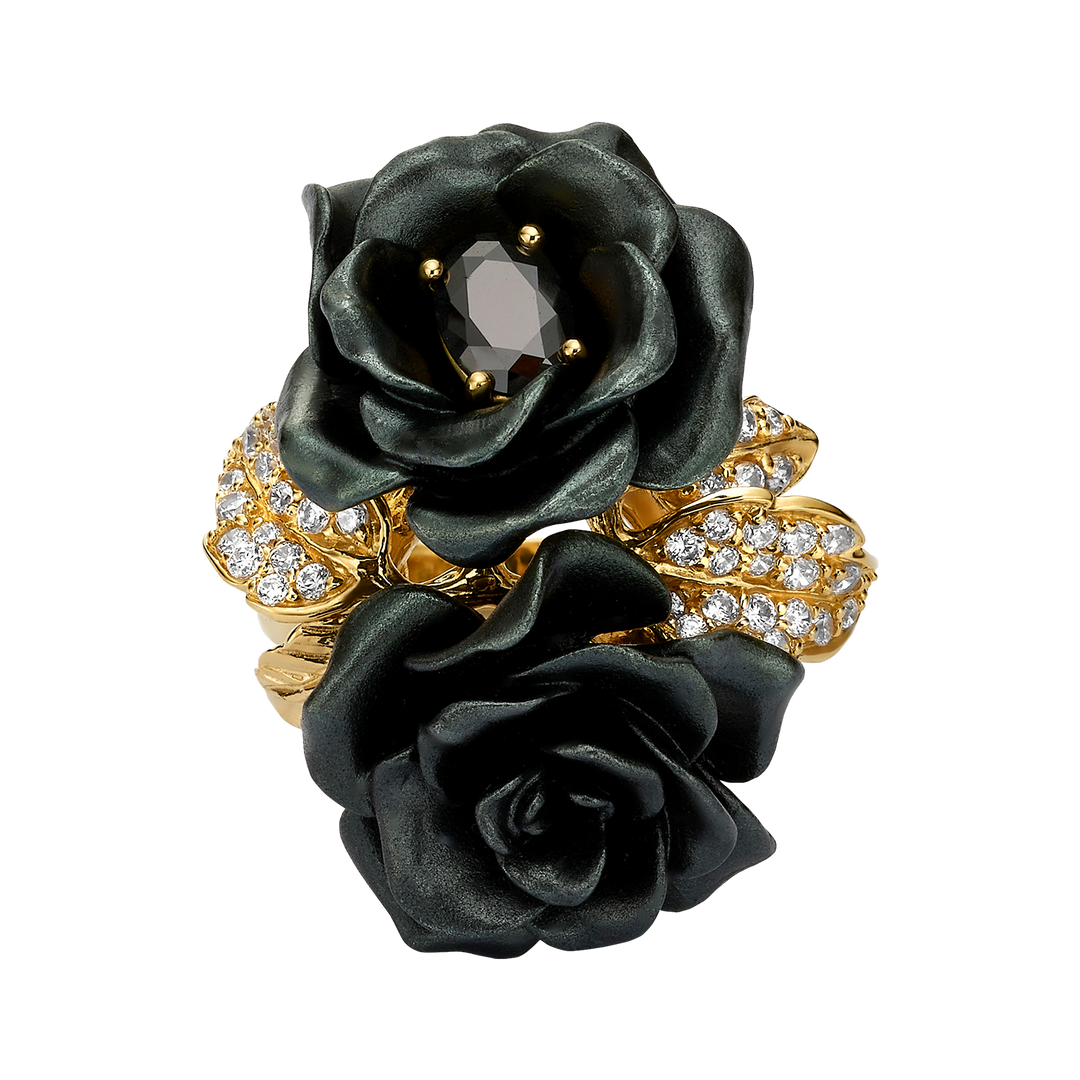Floral Ring with Nano Ruby &amp; Enamel Finish - Monarchy - 3