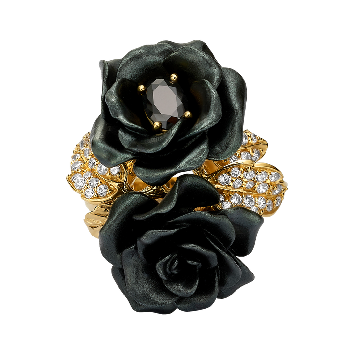 Floral Ring with Nano Ruby &amp; Enamel Finish - Monarchy - 3