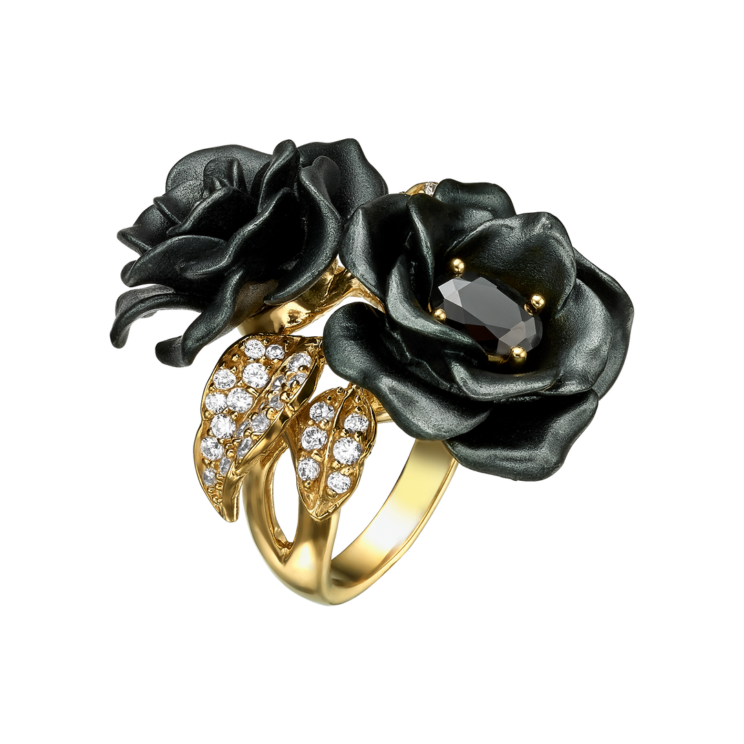 Floral Ring with Nano Ruby &amp; Enamel Finish - Monarchy