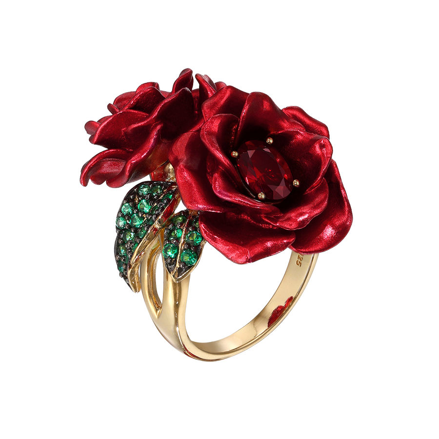 Floral Ring with Nano Ruby & Enamel Finish - Monarchy