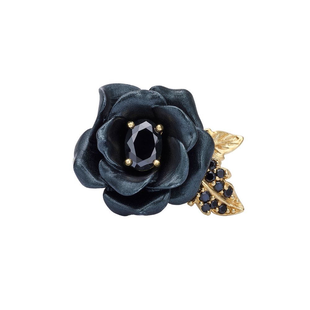 Flower Ring with Black CZ Stone & Enamel Finish - Monarchy - 2