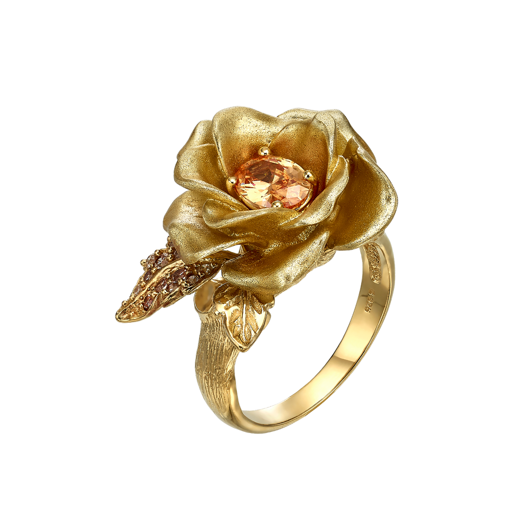 Flower Ring with Clear CZ Stone & Enamel Finish - Monarchy
