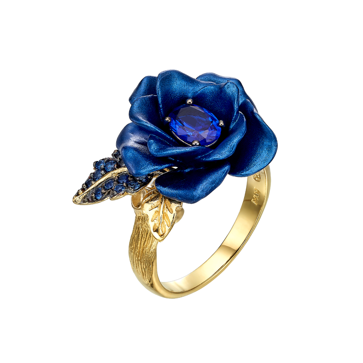 Flower Ring with Blue CZ Stone & Enamel Finish - Monarchy
