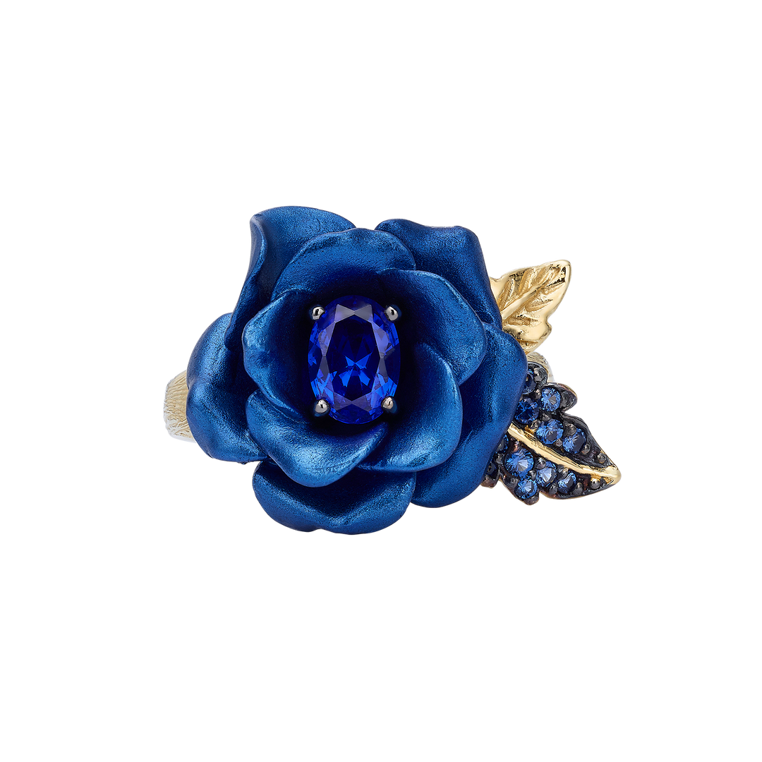 Flower Ring with Blue CZ Stone &amp; Enamel Finish - Monarchy - 4