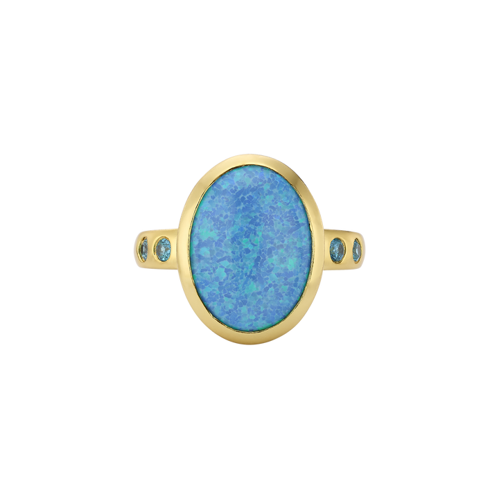 18K Gold Plated Ring with Blue Mare Synthetic Opal Stones 