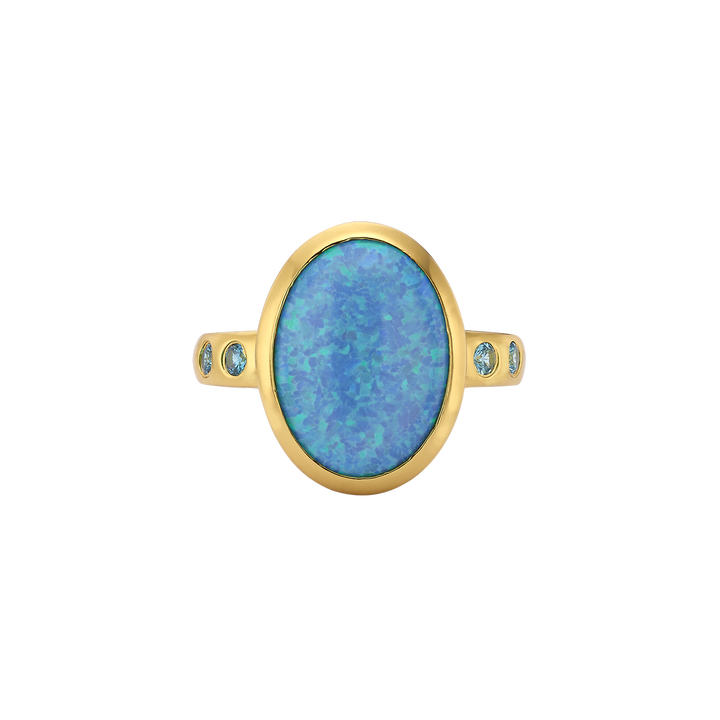 24K Gold Plated Ring with Blue Mare Synthetic Opal Stones 