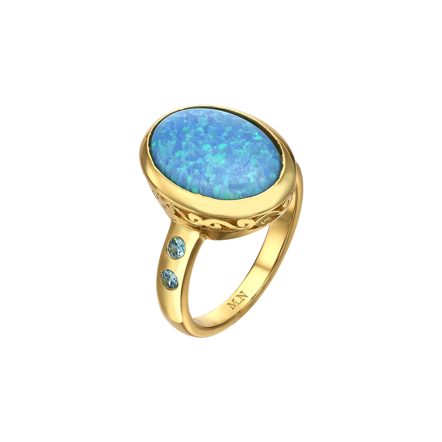 24K Gold Plated Ring with Blue Synthetic Opal - Mare