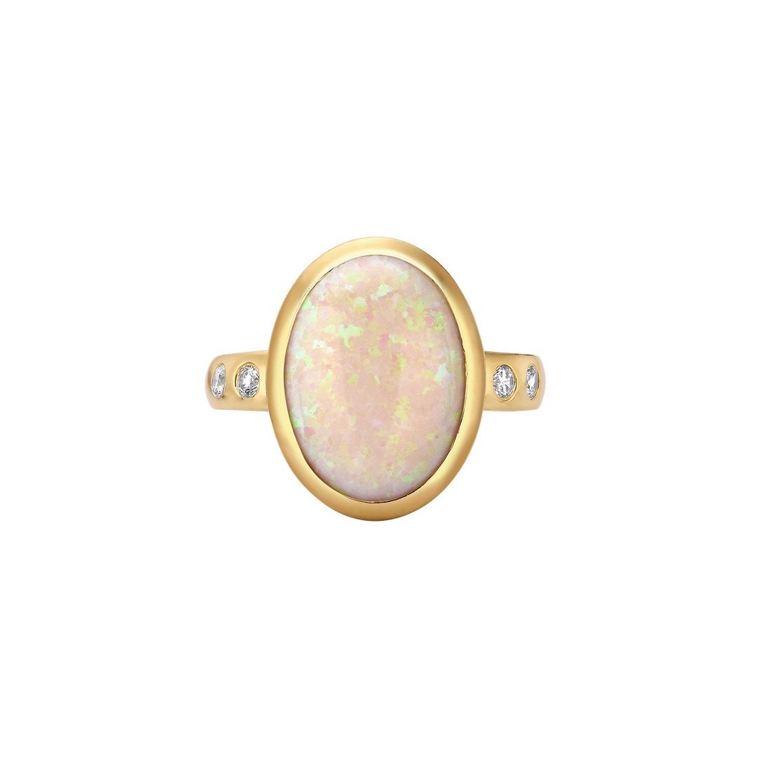 18K Gold Plated Ring with White Synthetic Opal - Mare - 3