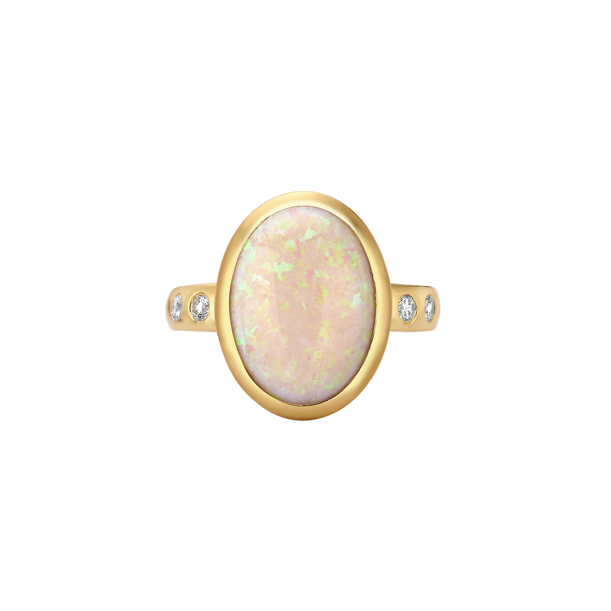 18K Gold Plated Ring with White Synthetic Opal - Mare - 3